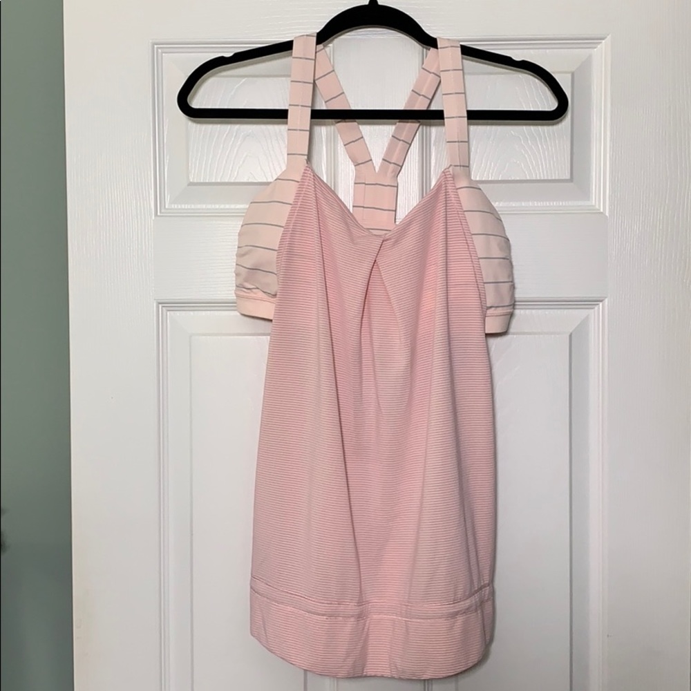 Lululemon top, Size 10, pink with gray stripes